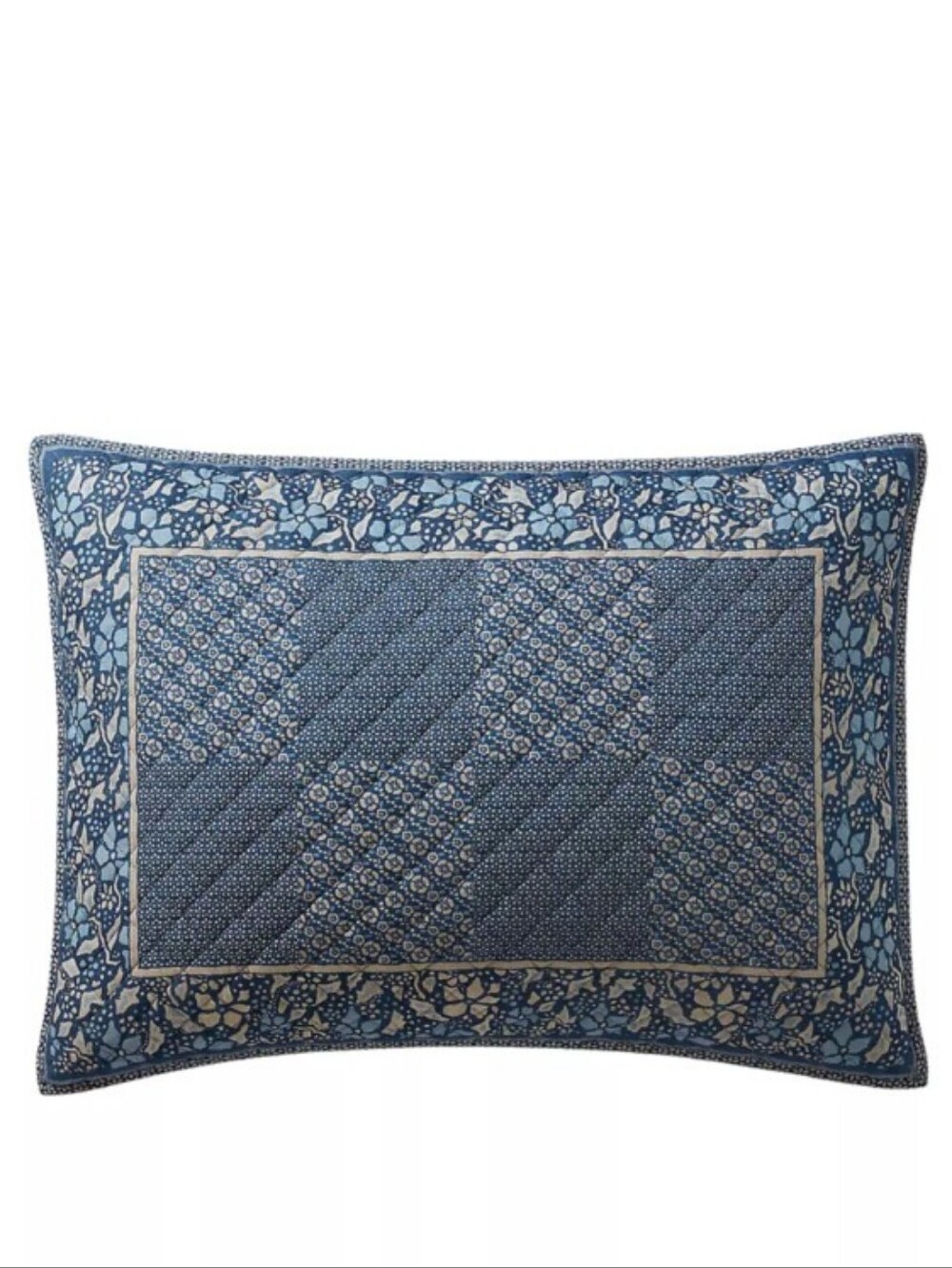 Ralph Lauren Penwood Blue Patterned Quilted Decorative King Pillow Sham New